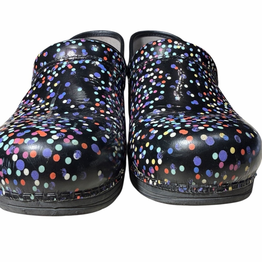 Dansko LT Pro Patent Confetti polka dot slip on clogs black multi color size 38 - Picture 6 of 11